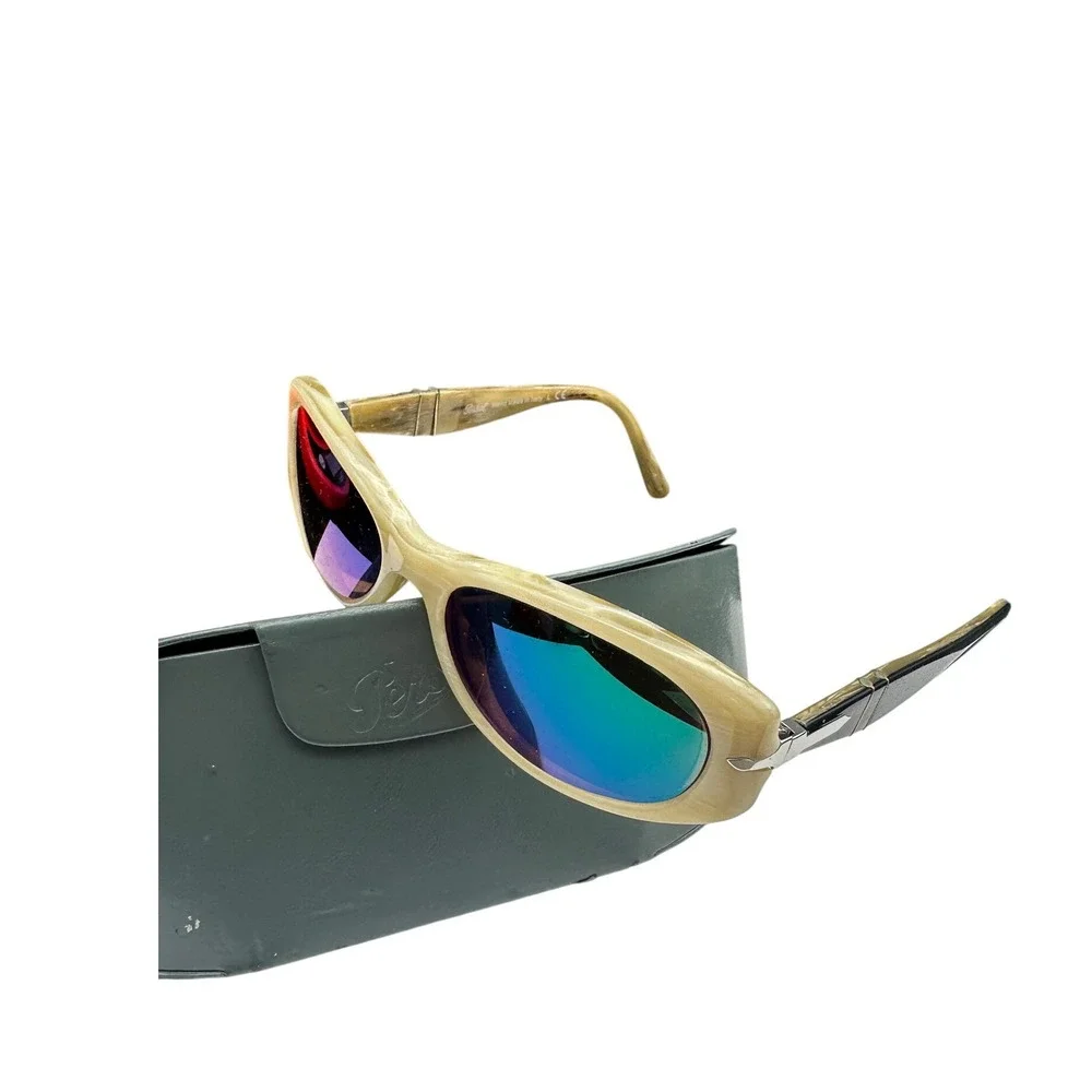 Persol 2919-S Sunglasses Marbled Cream Black Iridescent Mirror Lens Vintage Y2K